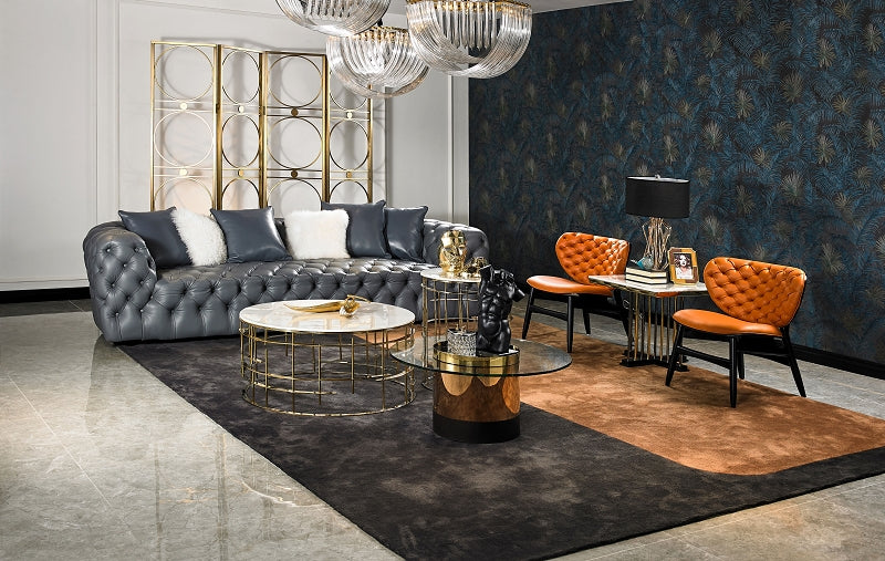 Full-Grain Leather Sofa and Accent Chair Three-Piece Set