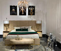 Cream Ecological Leather King Bed and Bench Set with Stainless Steel Accents