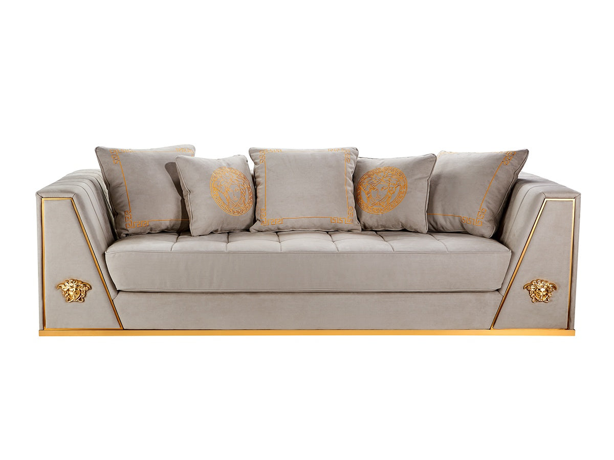 Waterproof Cloth Three-Piece Sofa Set with Brushed Gold Accents