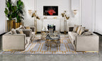 Waterproof Cloth Three-Piece Sofa Set with Brushed Gold Accents
