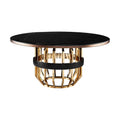 Round Black Marble Dining Table with Sculptural Gold Base