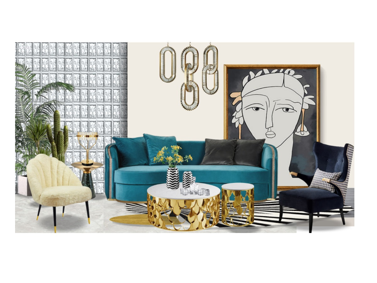 Velvet Sofa and Mixed-Texture Accent Chair Three-Piece Set