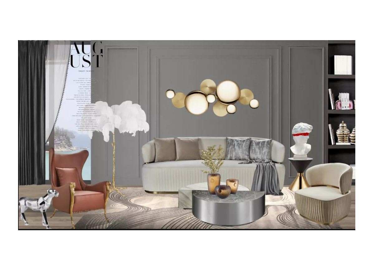 Velvet Sofa, Leather Accent Chair and One-Seater Three-Piece Set