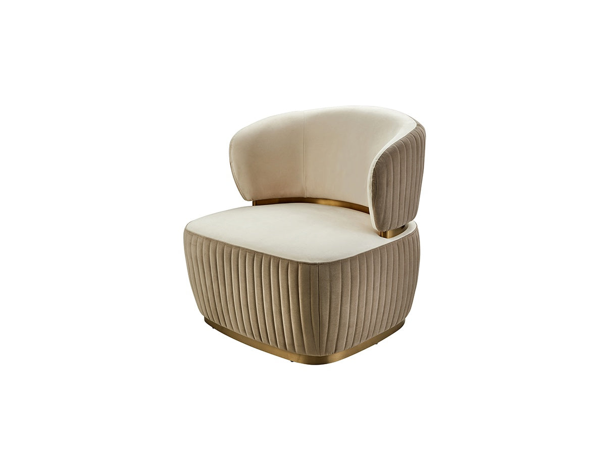 Beige Velvet Accent Chair with Gold-Tone Frame