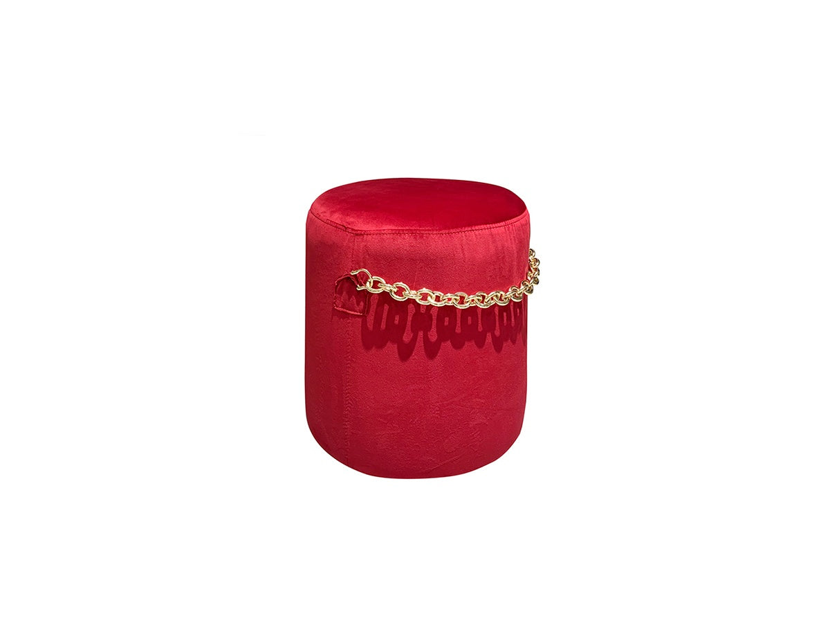 Velvet Footstool with Gold Chain