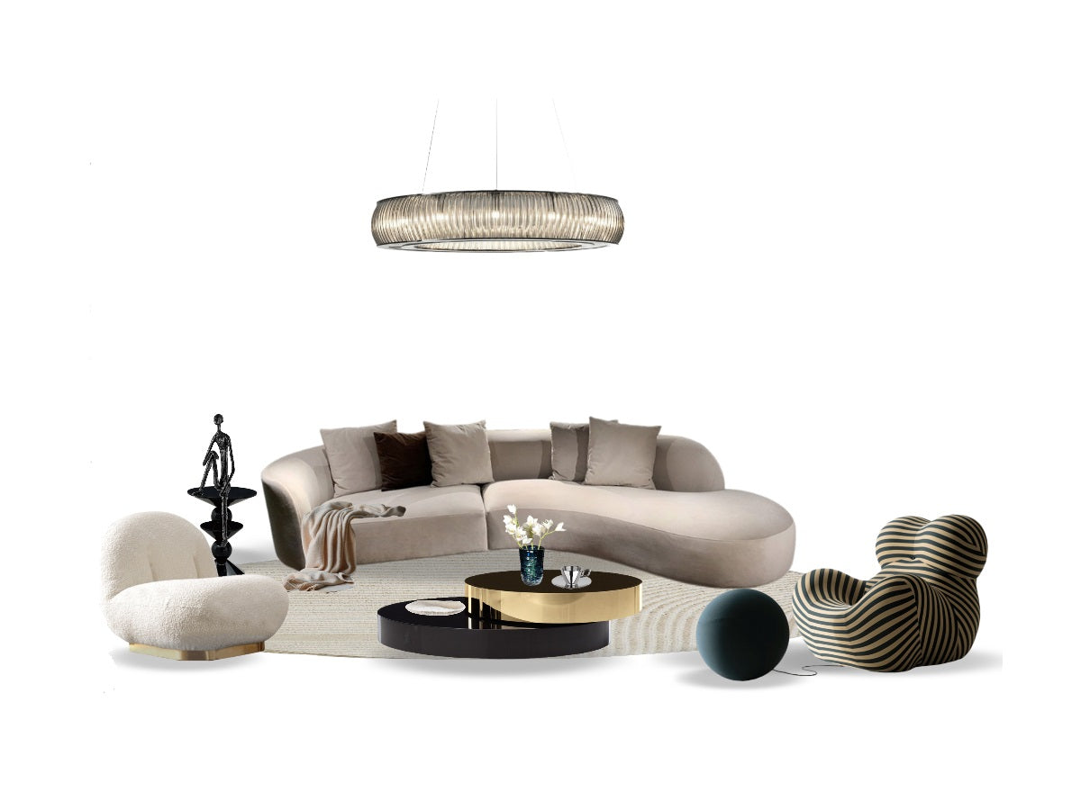 Velvet Combination Sofa and Sherpa Chair Three-Piece Living Room Set