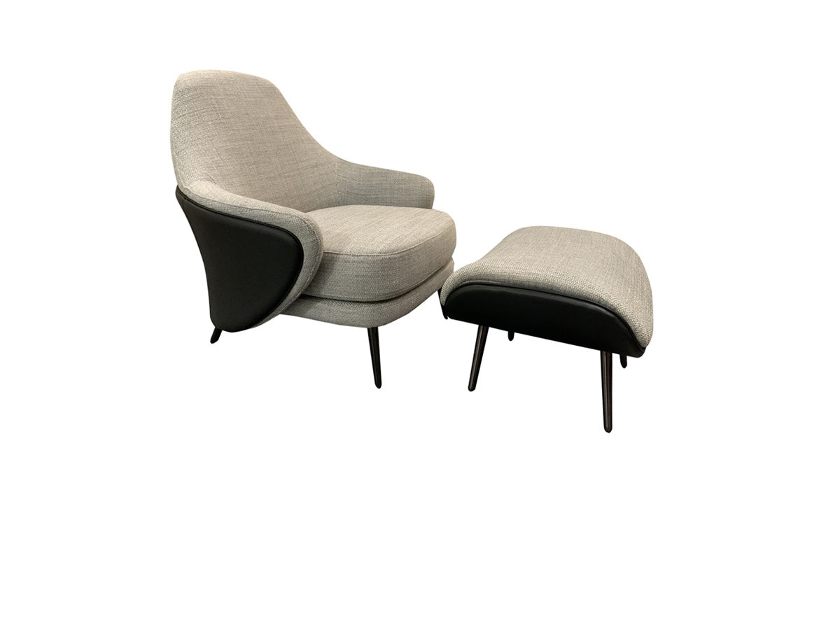 Black Leather Lounge Chair with Footstool