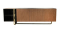 Walnut and Black Stone Media Console with Champagne-Gold Accents