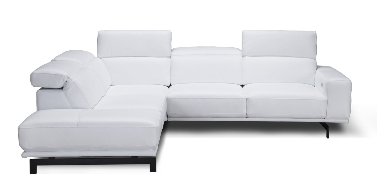 Davenport Snow White Leather Sectional — Left-Facing Chaise