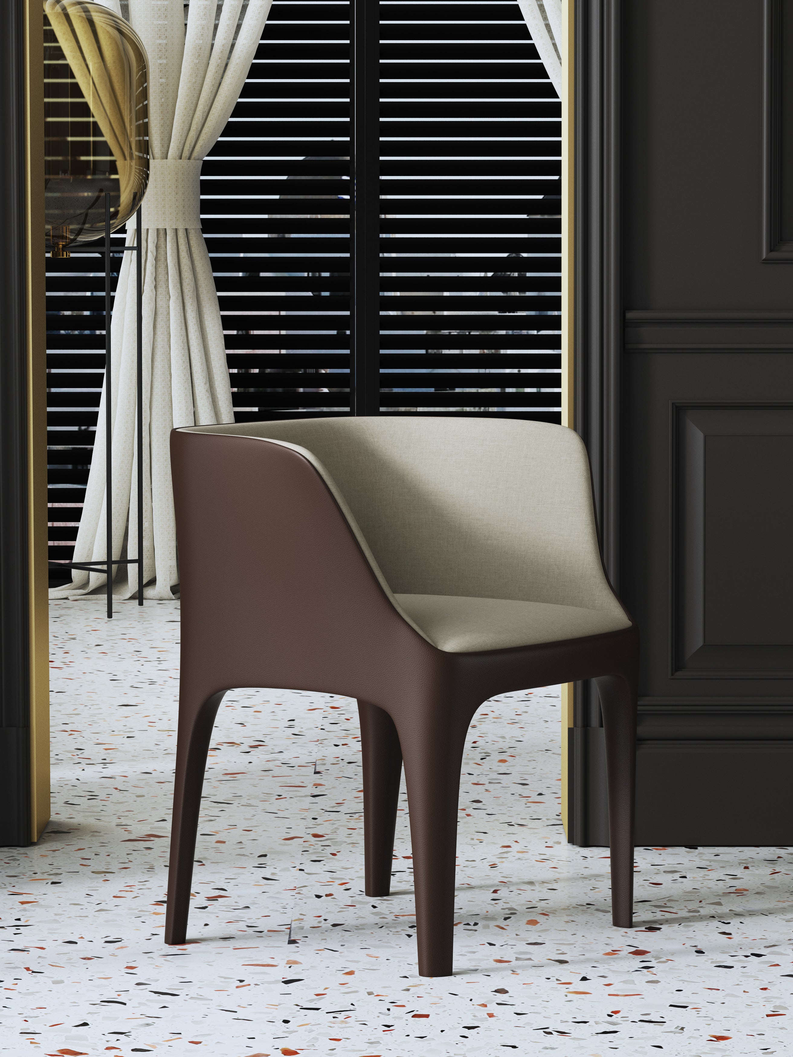 Metal-Frame Microfiber-Leather Dining Chair