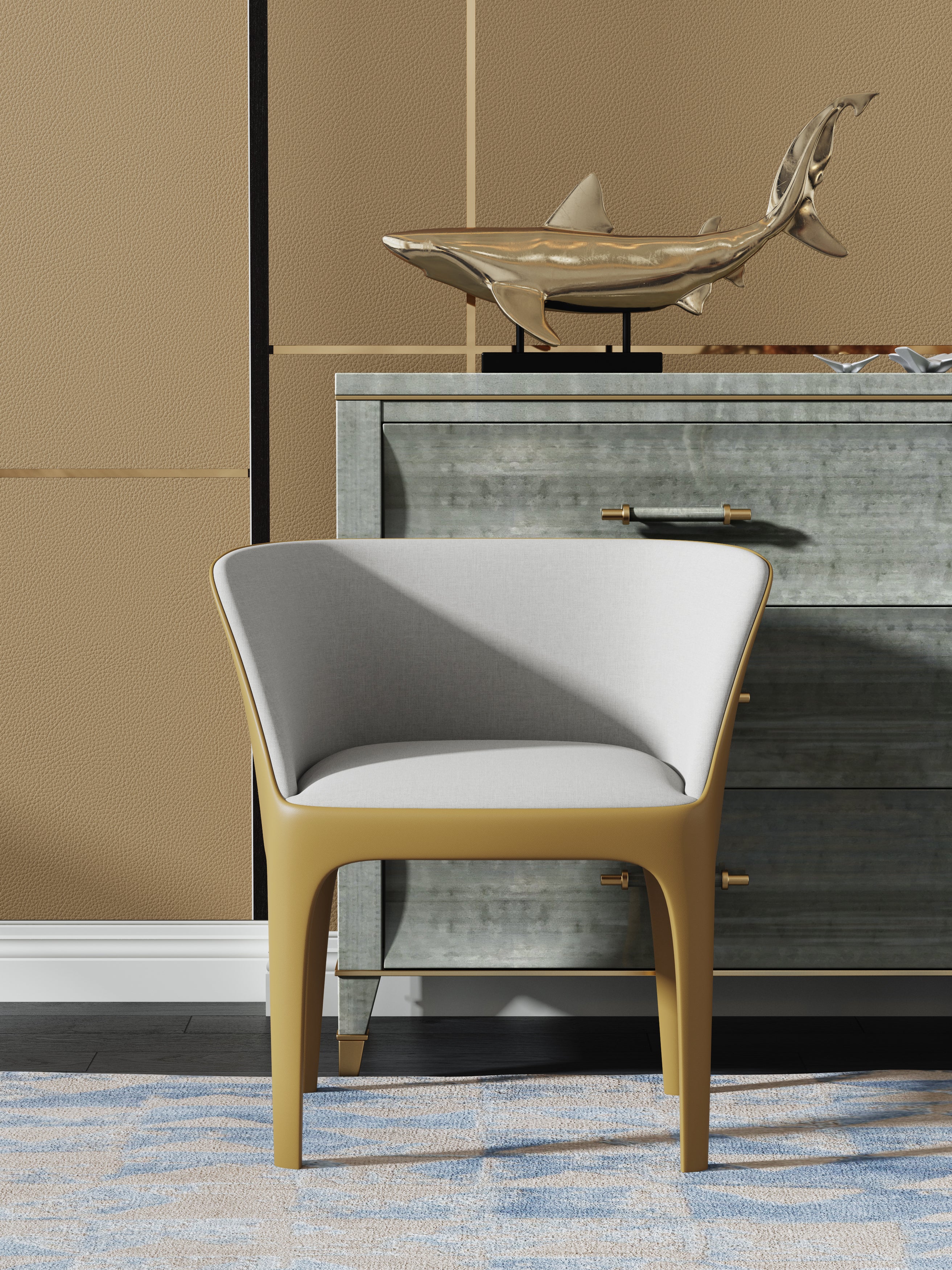 Metal-Frame Microfiber-Leather Dining Chair