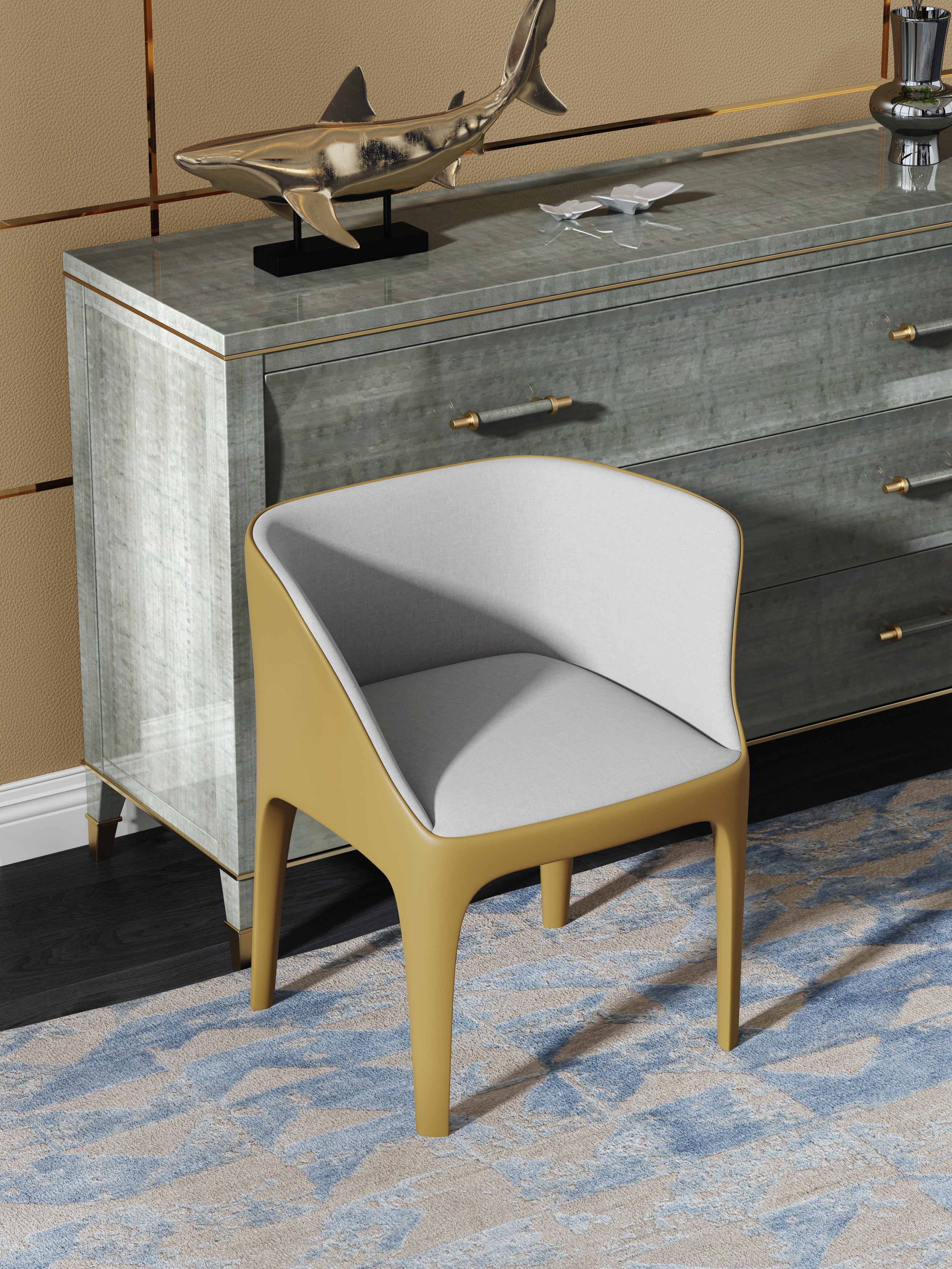 Metal-Frame Microfiber-Leather Dining Chair