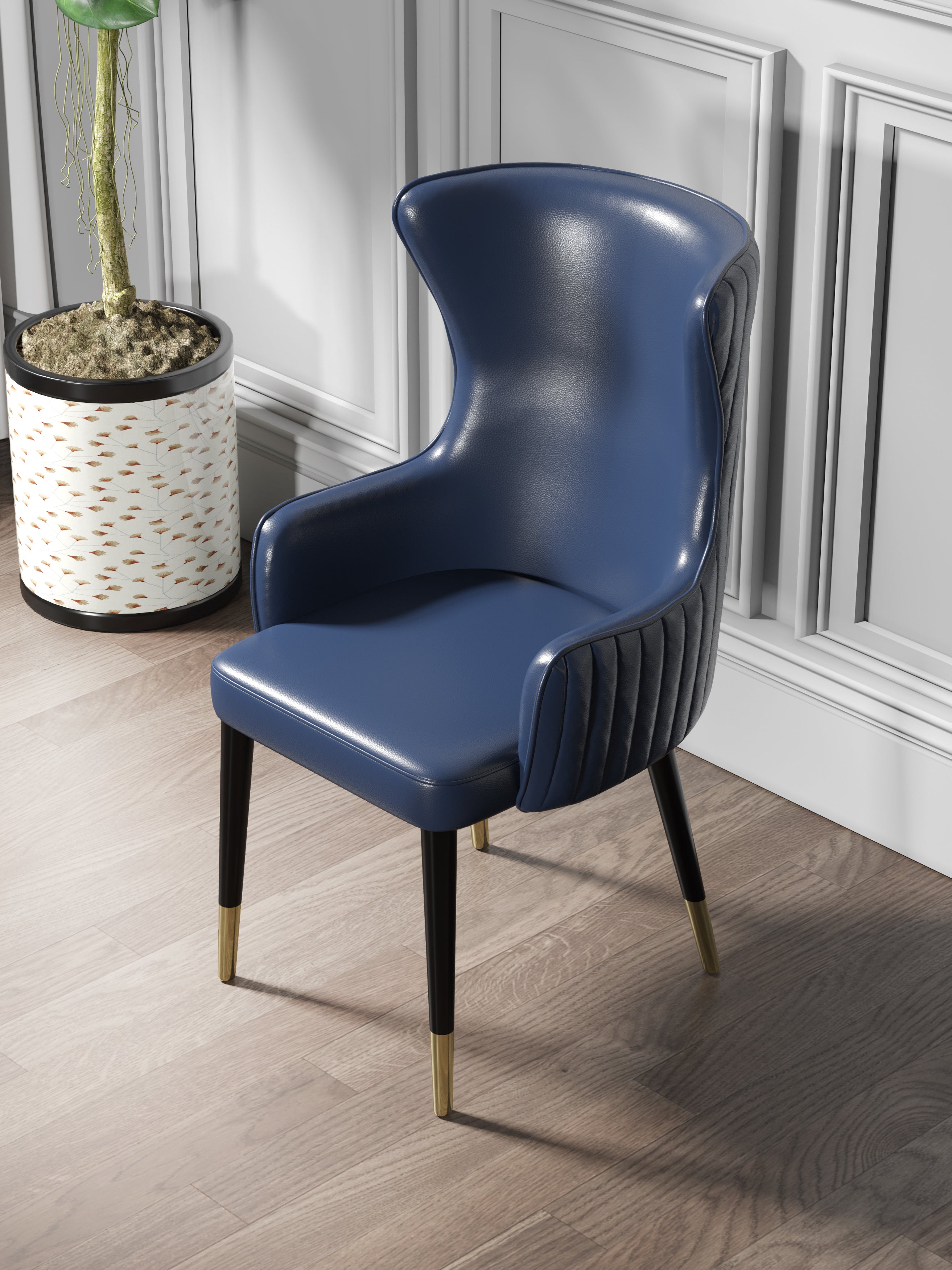 Metal-Frame Microfiber-Leather Dining Chair