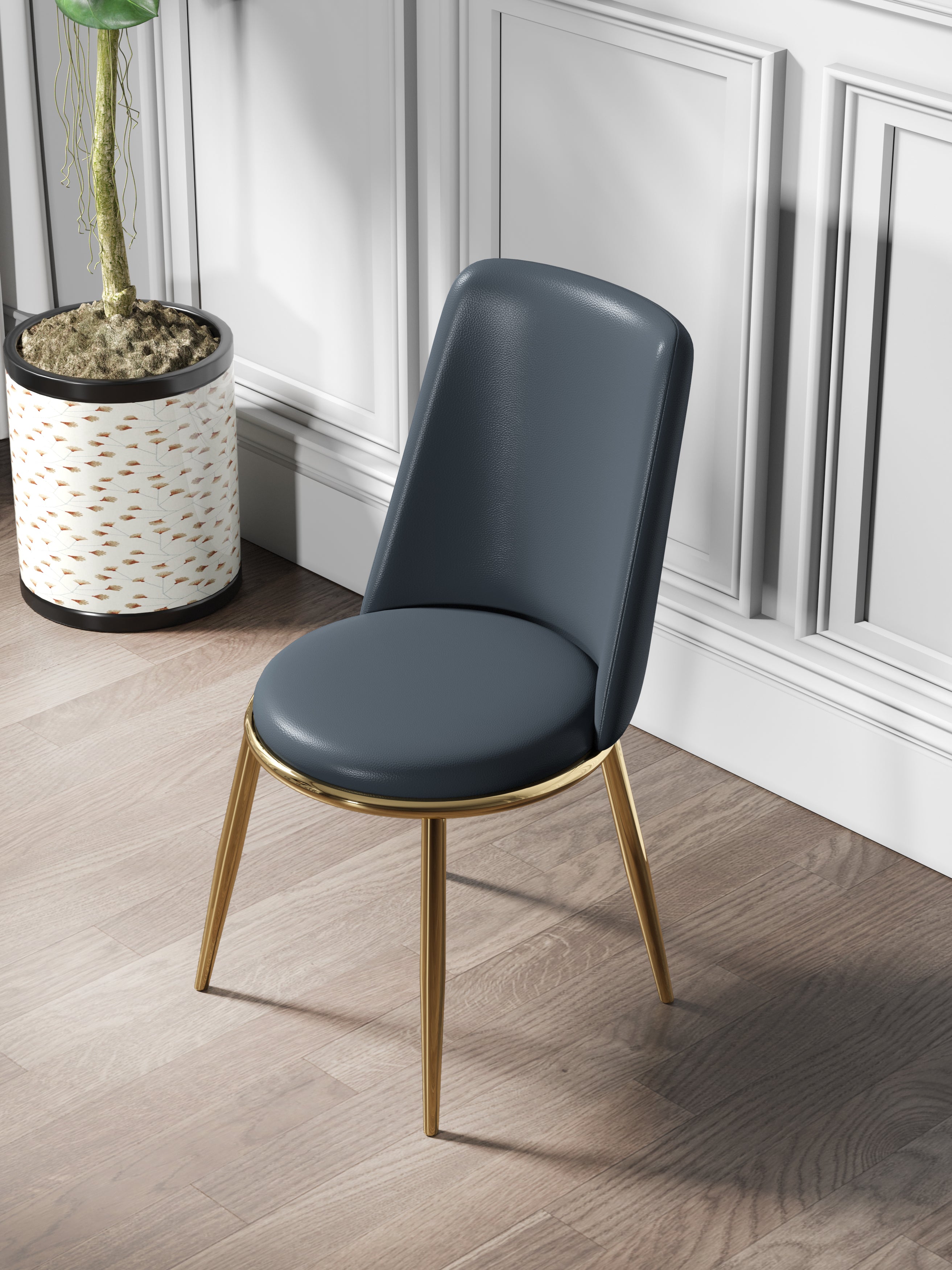 Metal-Frame Microfiber-Leather Dining Chair