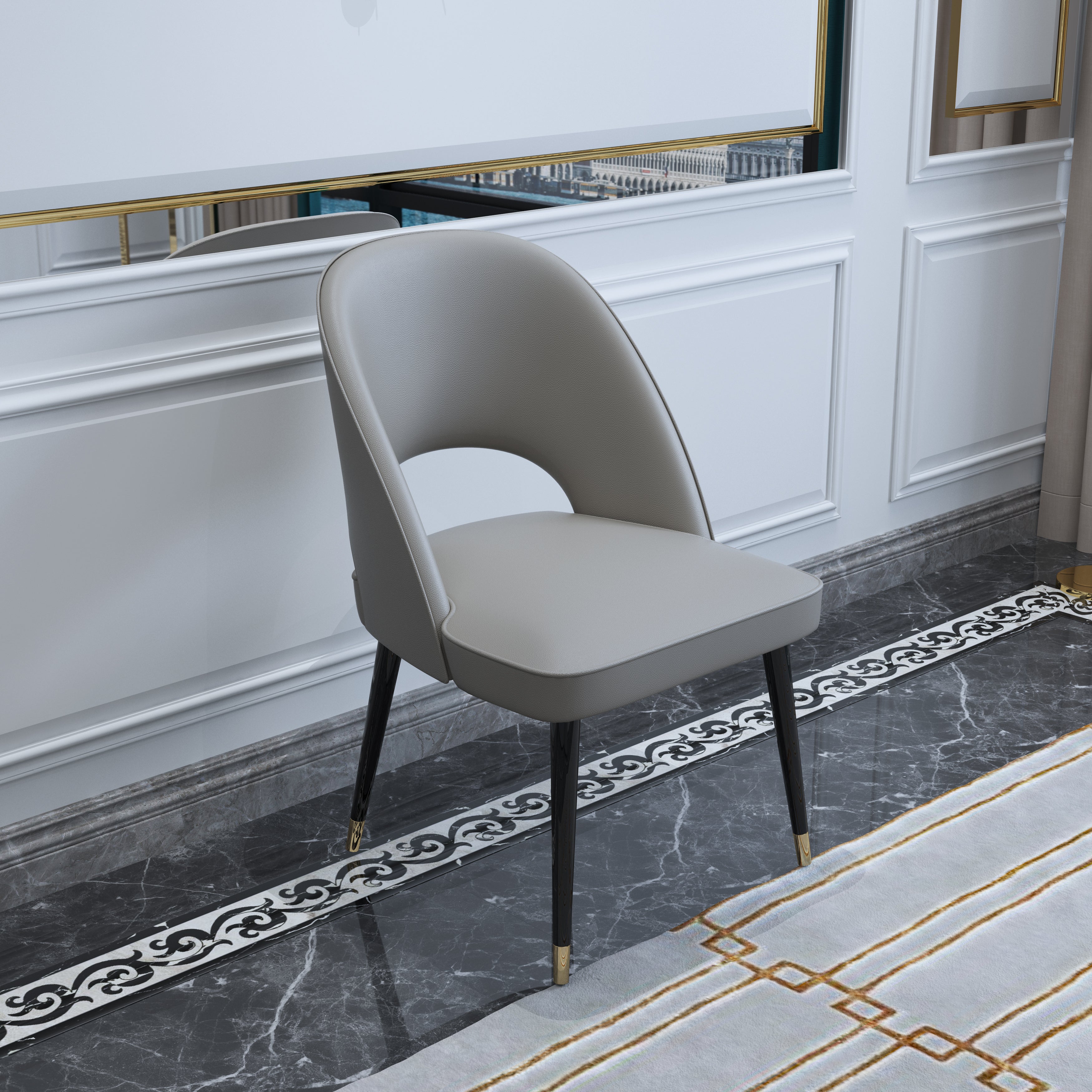 Wood-Frame Microfiber-Leather Dining Chair