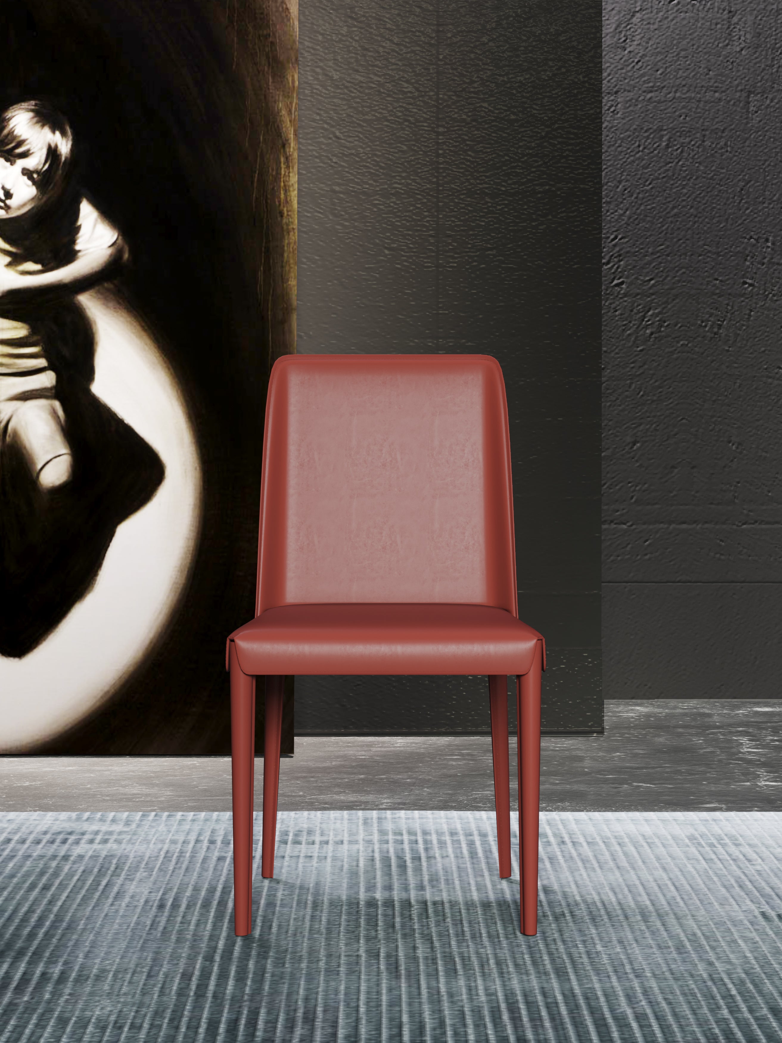 Metal-Frame Saddle-Leather Dining Chair