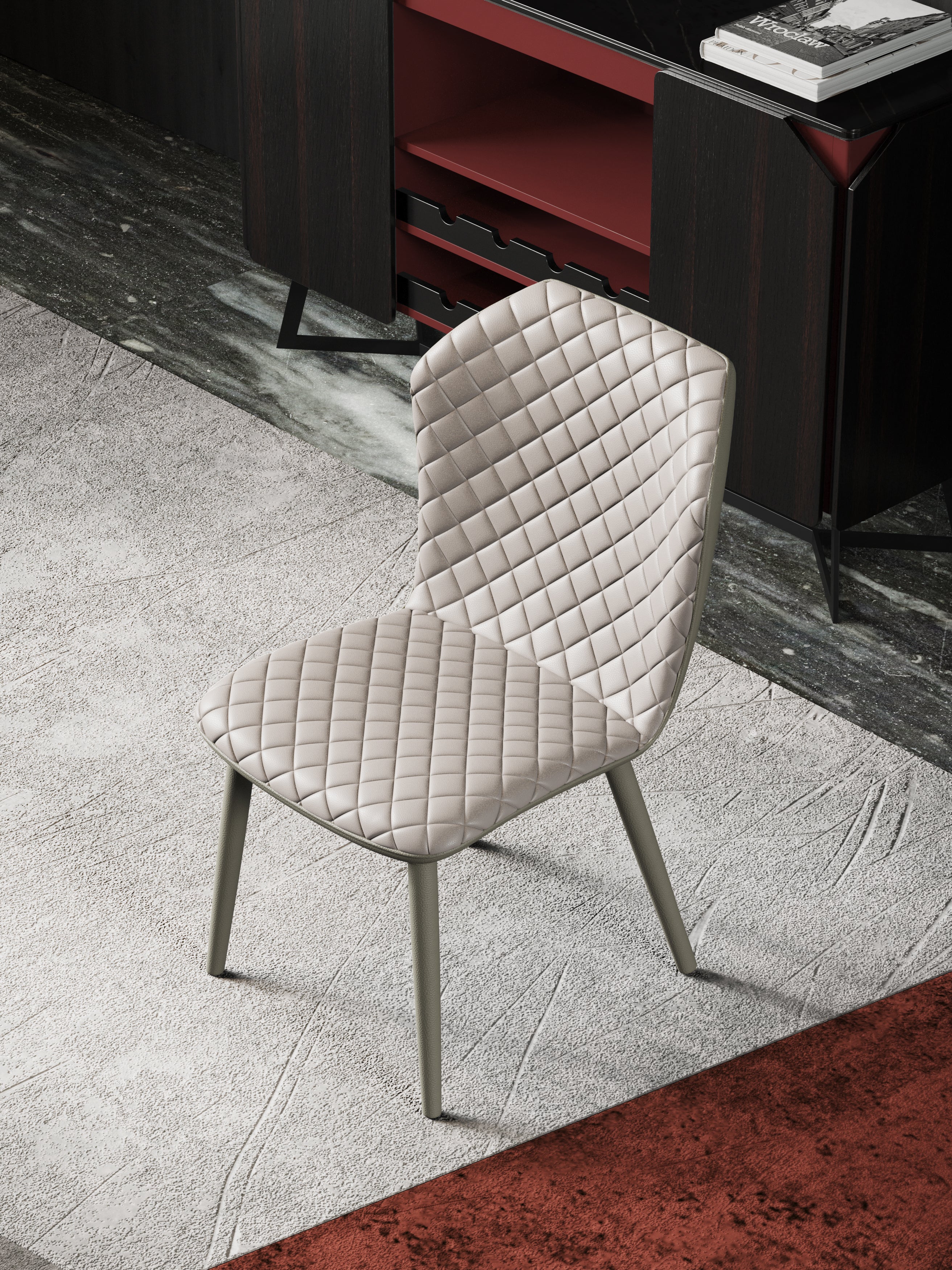 Metal-Frame Microfiber-Leather Dining Chair