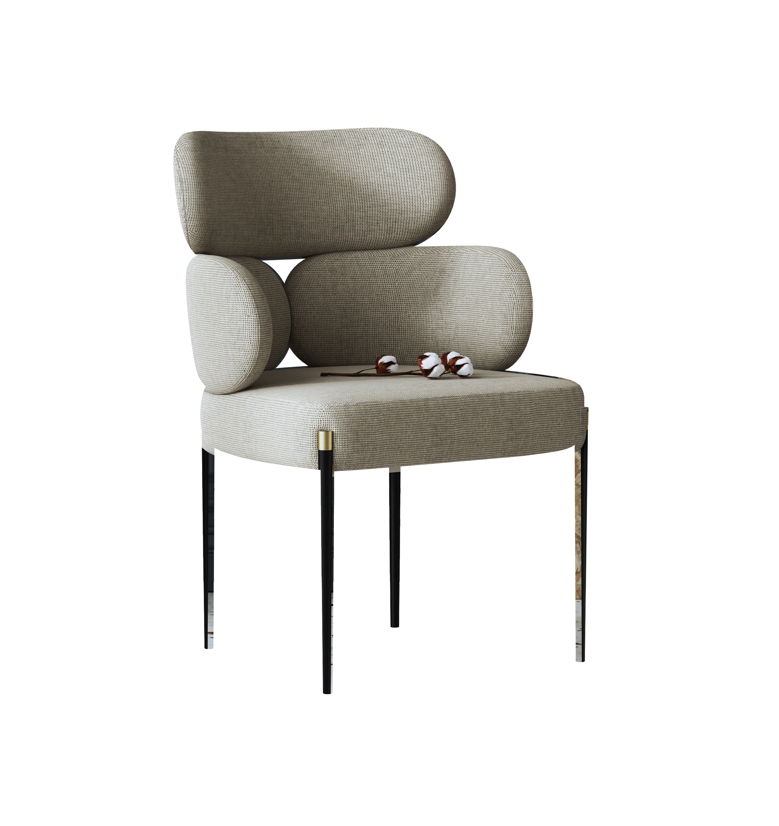 Microfiber Leather And Metal And Matt Black Brass Cap Dining Chair