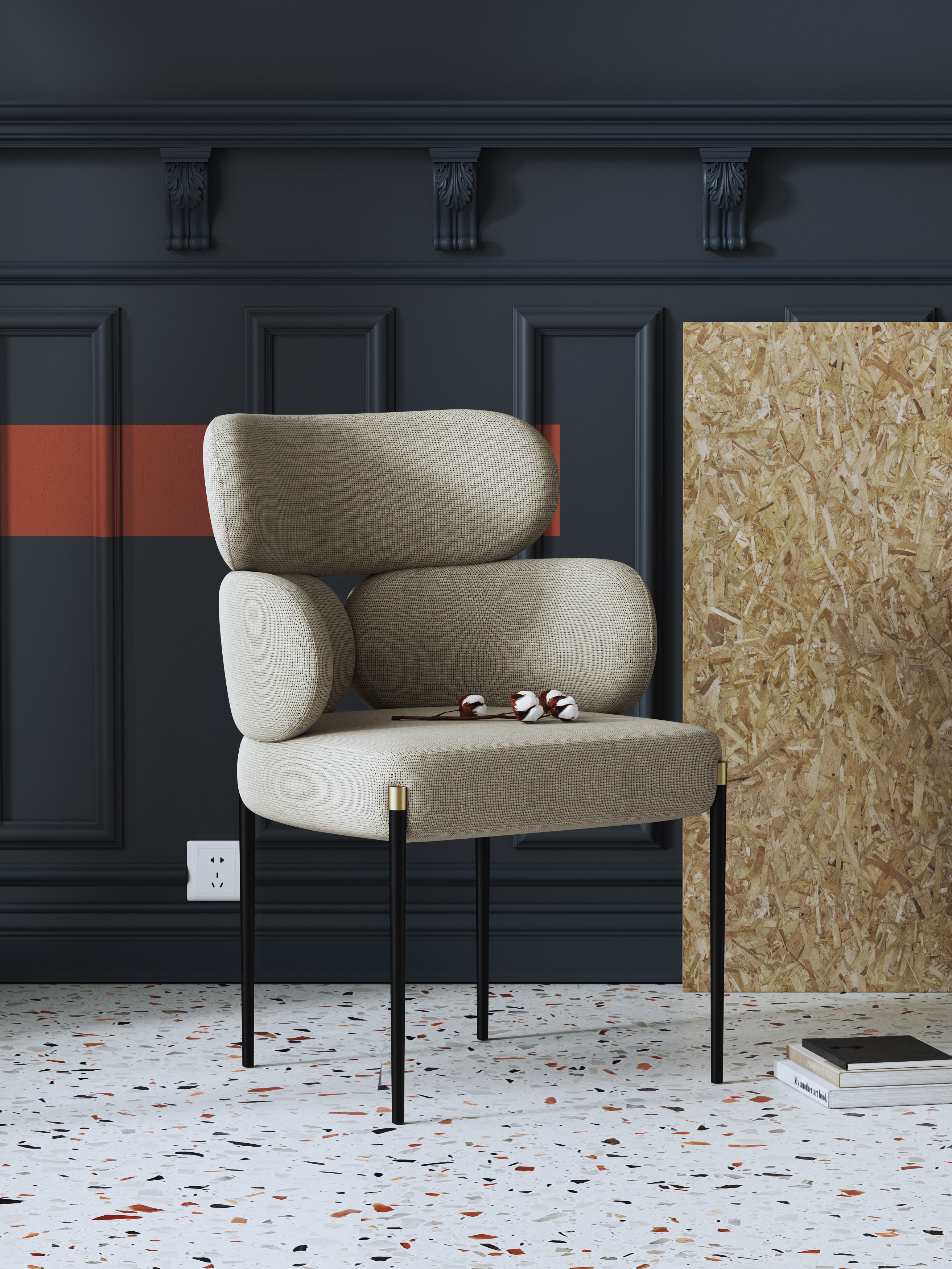 Microfiber Leather And Metal And Matt Black Brass Cap Dining Chair