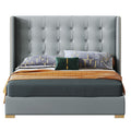 Microfiber Leather Upholstered Bed with Structured Upholstered Headboard