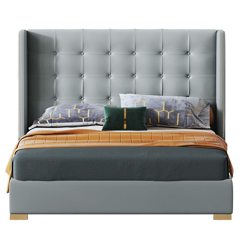 Microfiber Leather Upholstered Bed with Structured Upholstered Headboard