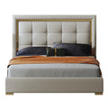 Tall-Back Microfiber Leather Upholstered Bed with Metal Accents