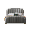 Microfiber Leather Upholstered Bed with Tailored Tall-Back Profile