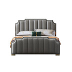 Microfiber Leather Upholstered Bed with Tailored Tall-Back Profile