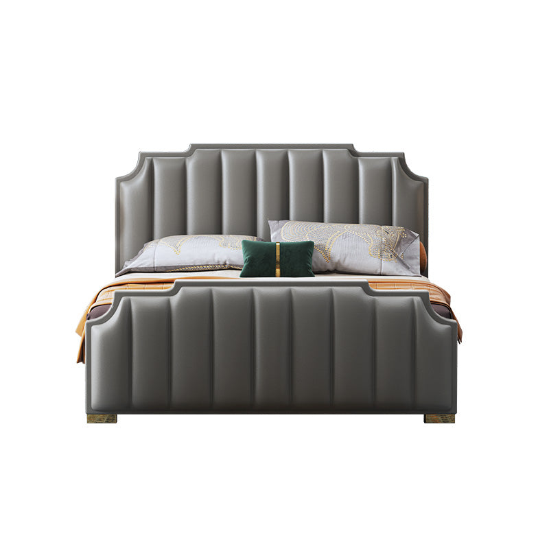 Microfiber Leather Upholstered Bed with Tailored Tall-Back Profile
