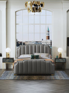 Microfiber Leather Upholstered Bed with Tailored Tall-Back Profile