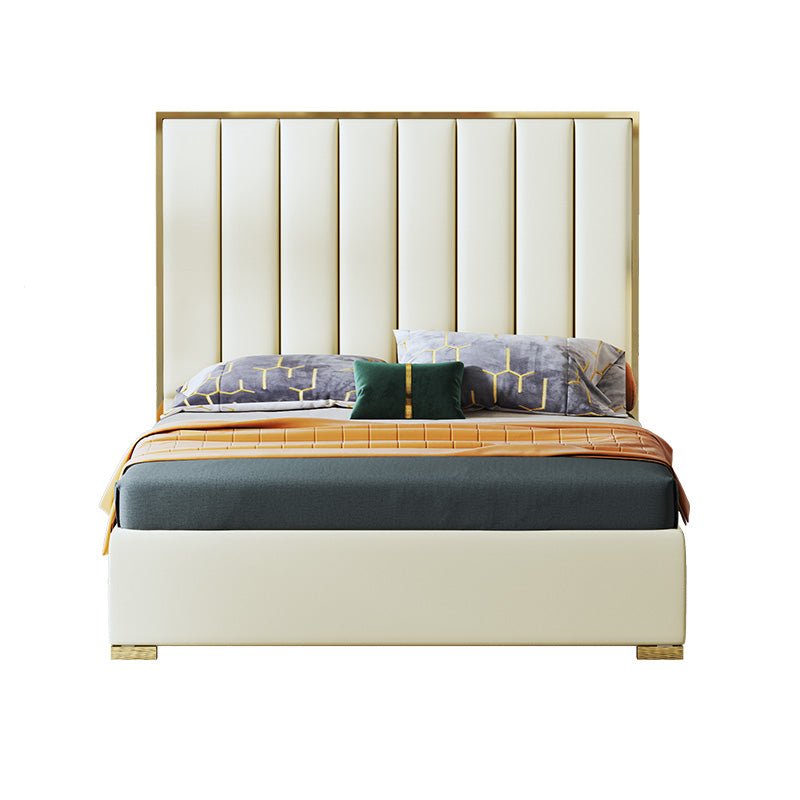 Tall-Back Upholstered Bed in Microfiber Leather