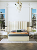 Tall-Back Upholstered Bed in Microfiber Leather