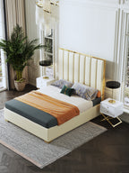 Tall-Back Upholstered Bed in Microfiber Leather