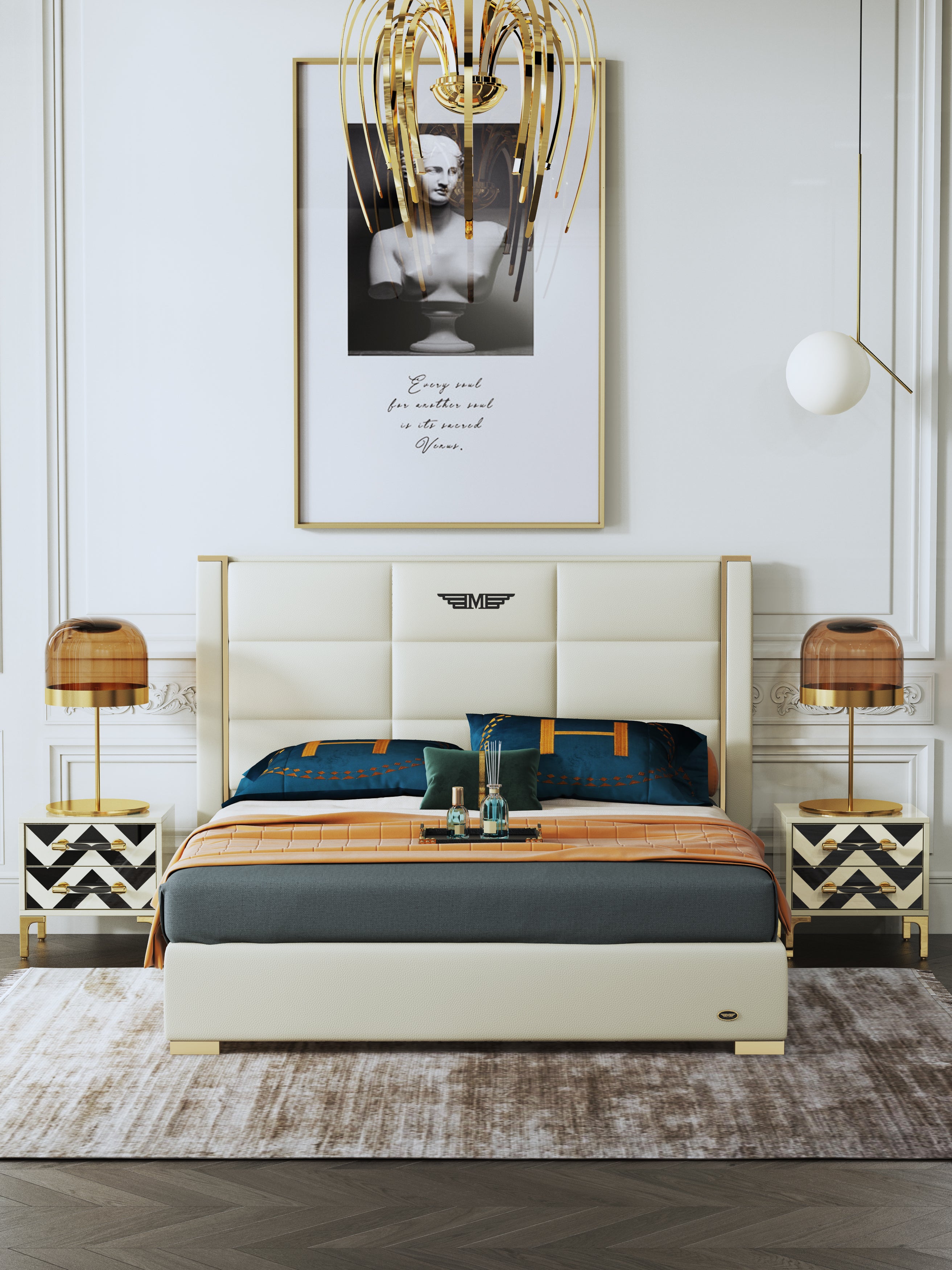 Tall-Back Microfiber Leather Upholstered Bed