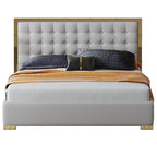 Microfiber Leather Upholstered Bed with Tall-Back Headboard