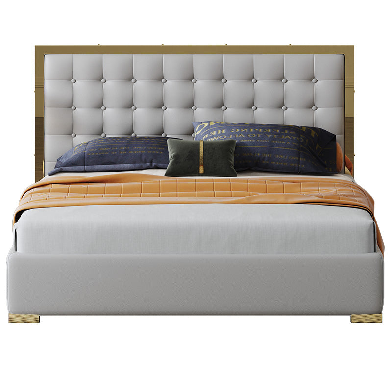 Microfiber Leather Upholstered Bed with Tall-Back Headboard