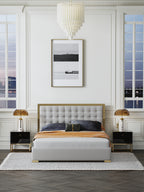 Microfiber Leather Upholstered Bed with Tall-Back Headboard