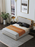 Microfiber Leather Upholstered Bed with Tall-Back Headboard