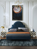 Velvet Upholstered Bed with Structured Upholstered Headboard