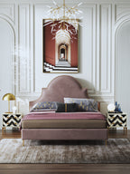 Statement-Height Velvet Upholstered Bed with Metal Accents