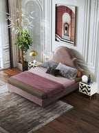Statement-Height Velvet Upholstered Bed with Metal Accents