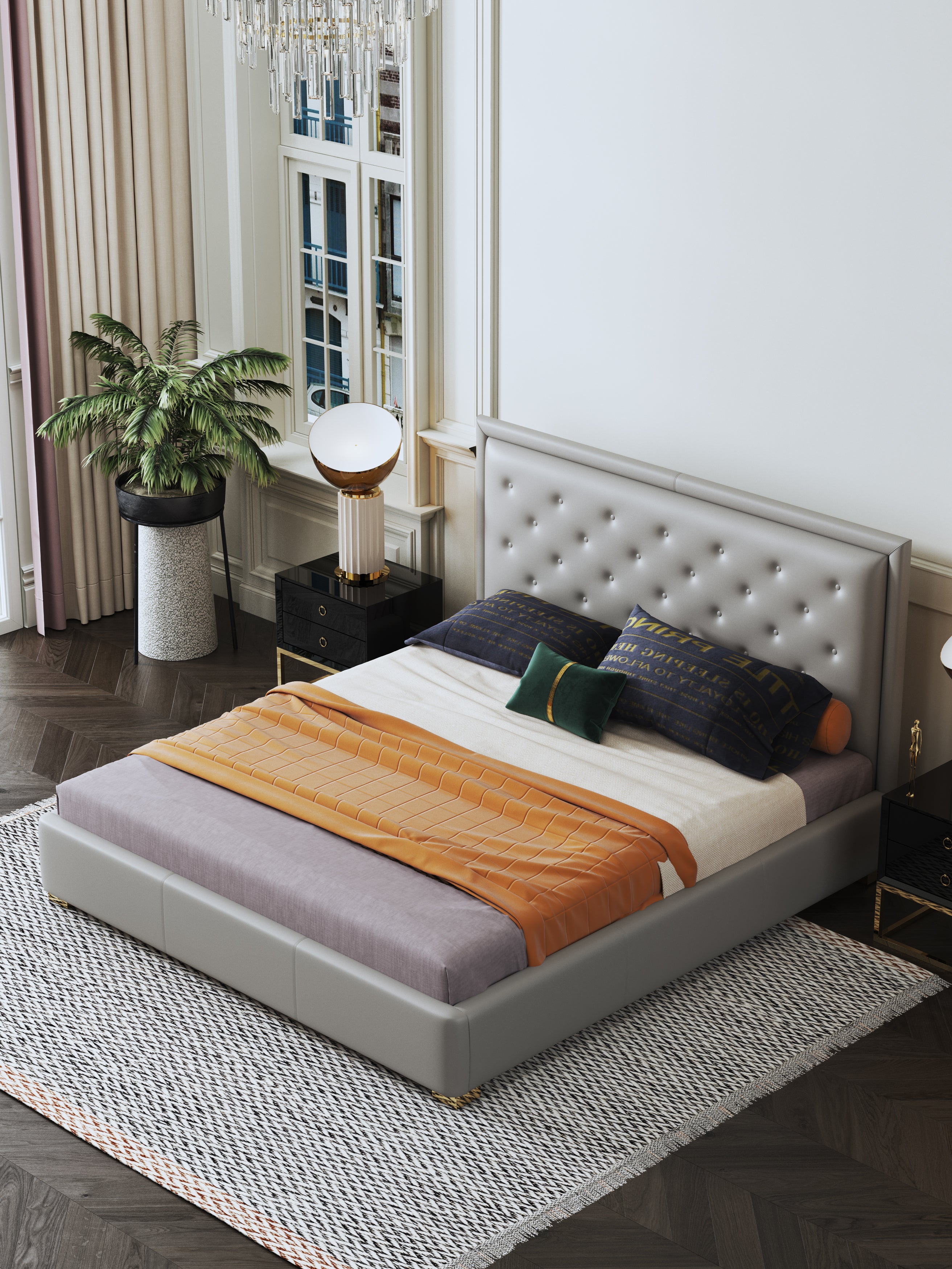 Tailored Tall-Back Microfiber Leather Upholstered Bed