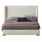Microfiber Leather Bed with Tall Upholstered Headboard