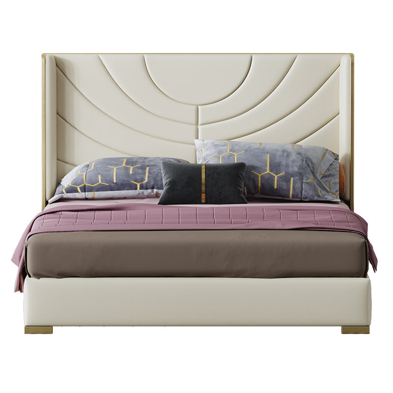 Microfiber Leather Bed with Tall Upholstered Headboard