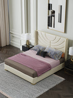 Microfiber Leather Bed with Tall Upholstered Headboard