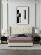 Microfiber Leather Bed with Tall Upholstered Headboard