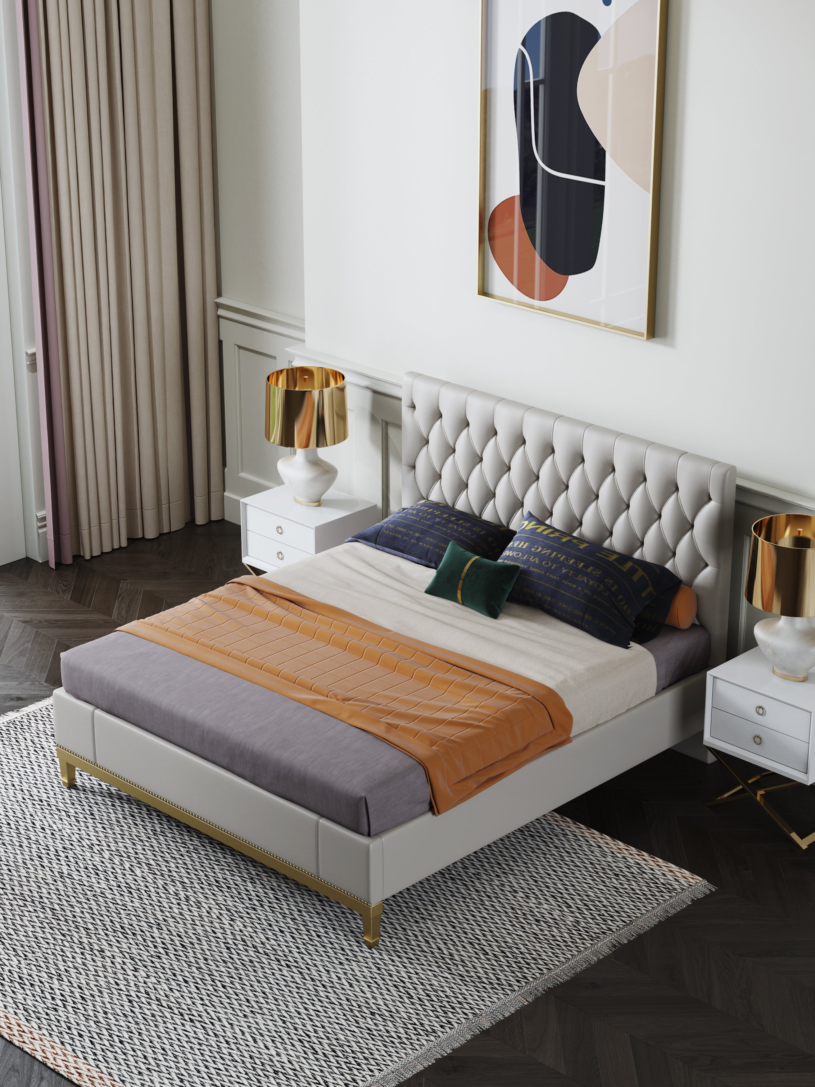 Mid-Height Microfiber Leather Upholstered Bed