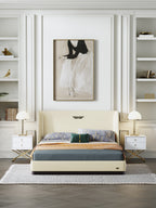 Microfiber Leather Upholstered Bed with Mid-Height Headboard