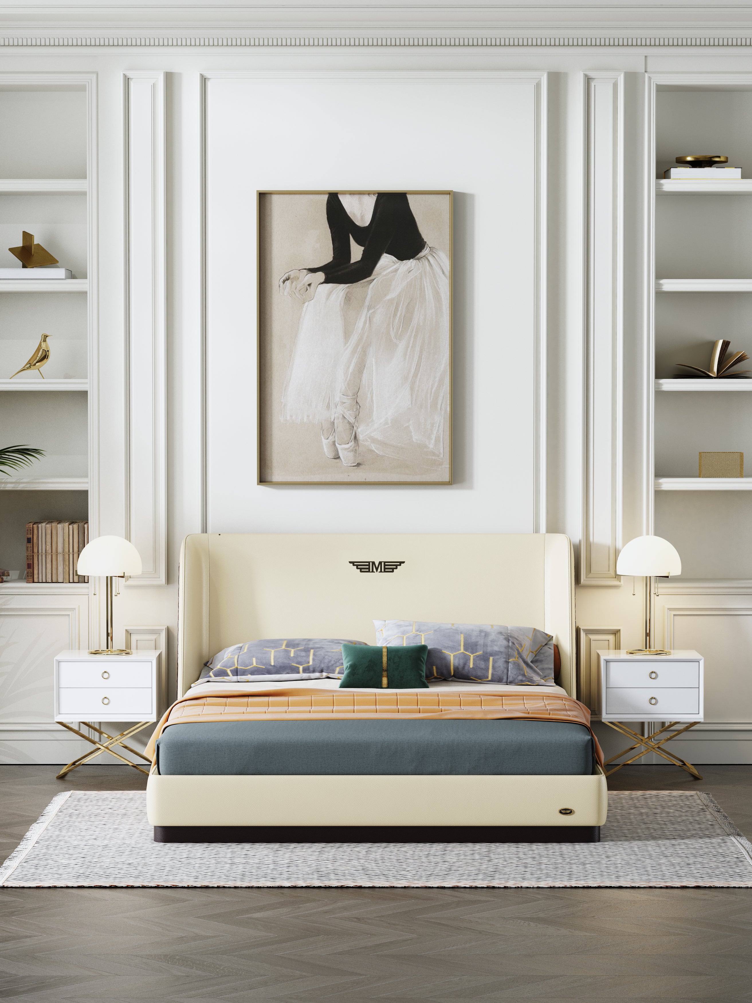 Microfiber Leather Upholstered Bed with Mid-Height Headboard