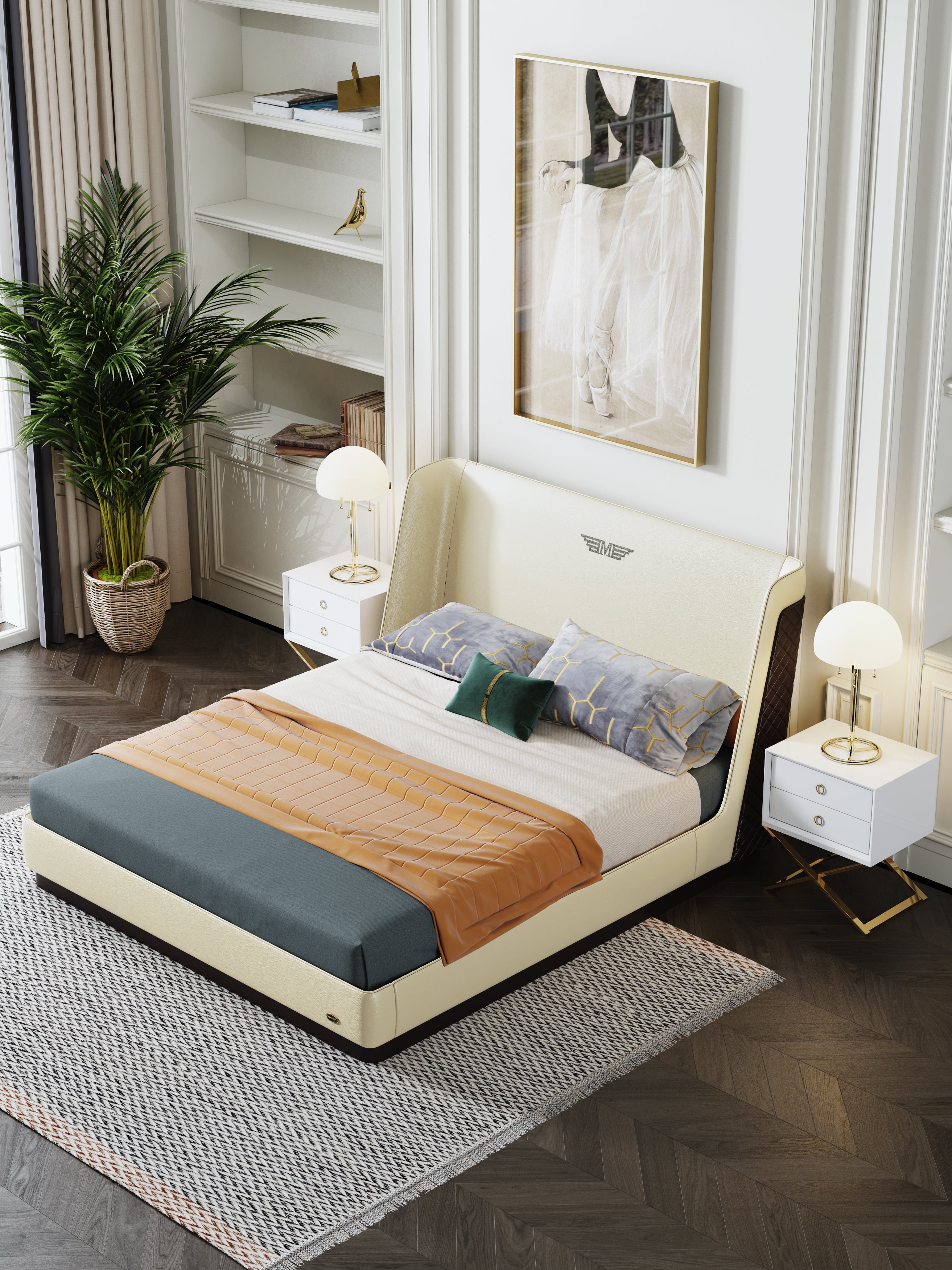 Microfiber Leather Upholstered Bed with Mid-Height Headboard